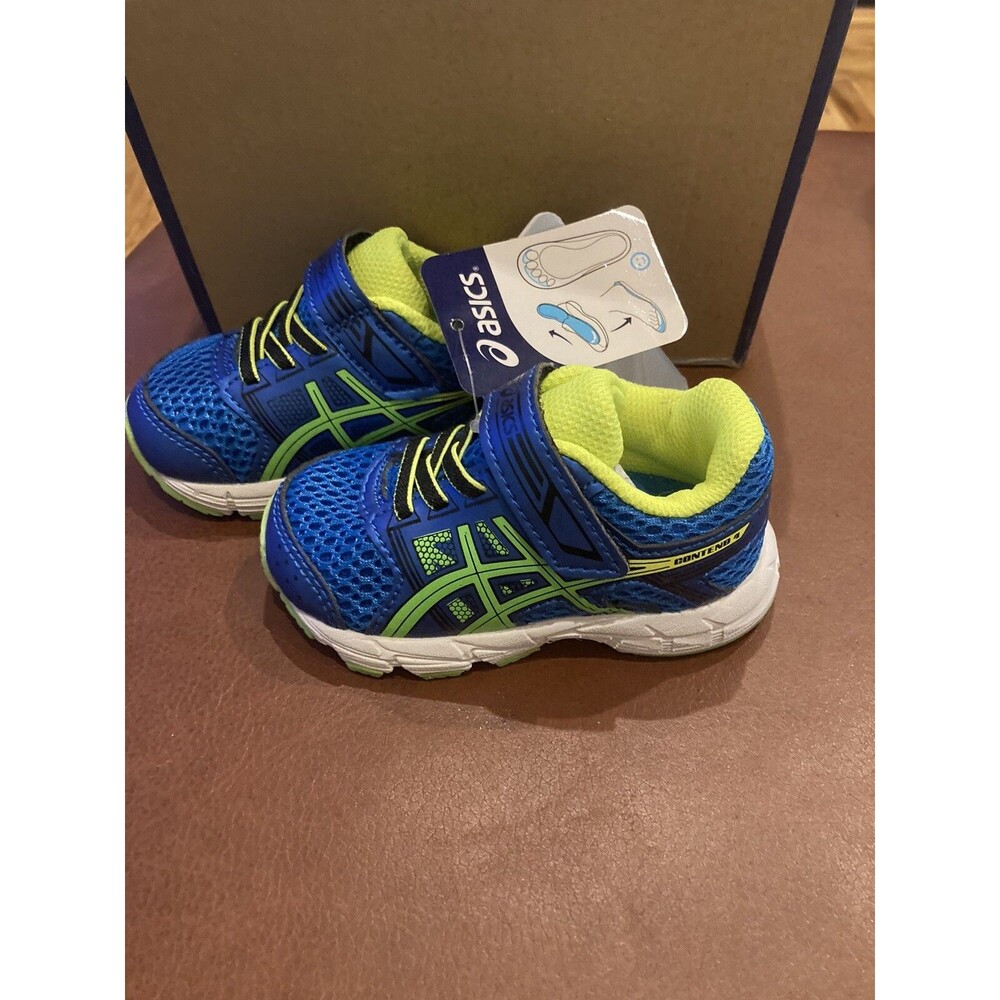 New ASICS Toddler Boys Pre Contend 4 TS Blue/Green/Yellow Size 4